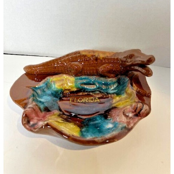 Glazed Redware Pottery Alligator Ashtray‎ Vintage 1950's-1970's Made in Japan - Picture 1 of 7